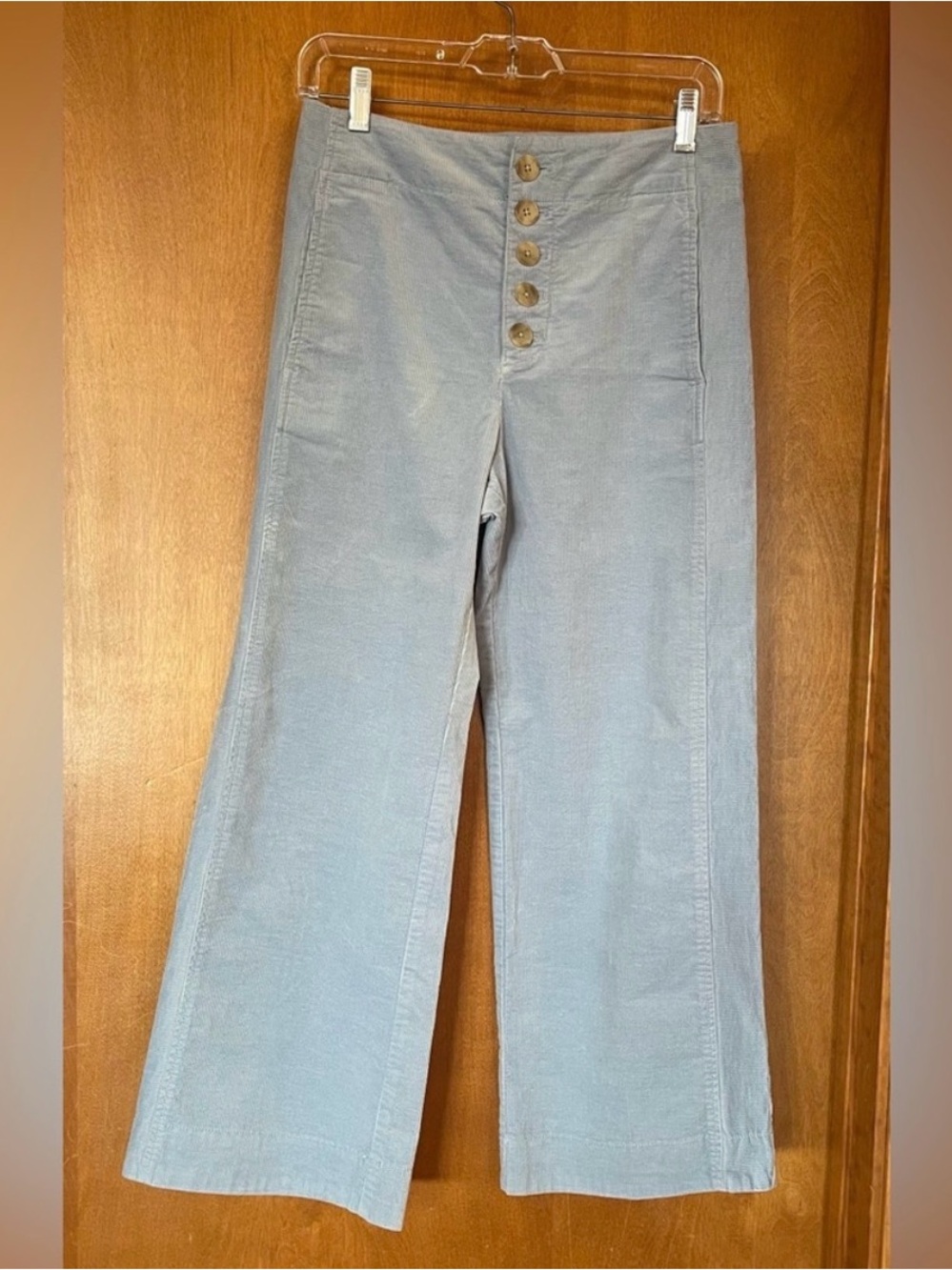 Anthropologie Light Blue High-Rise Wide-Leg Button-Front Corduroy